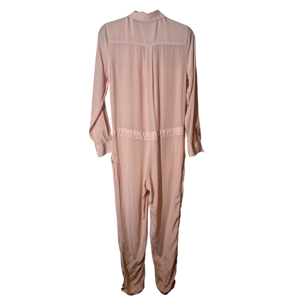 Equipment Femme Pink Silk Dot Print Long Sleeve Button Down Jumpsuit Small - Picture 9 of 9